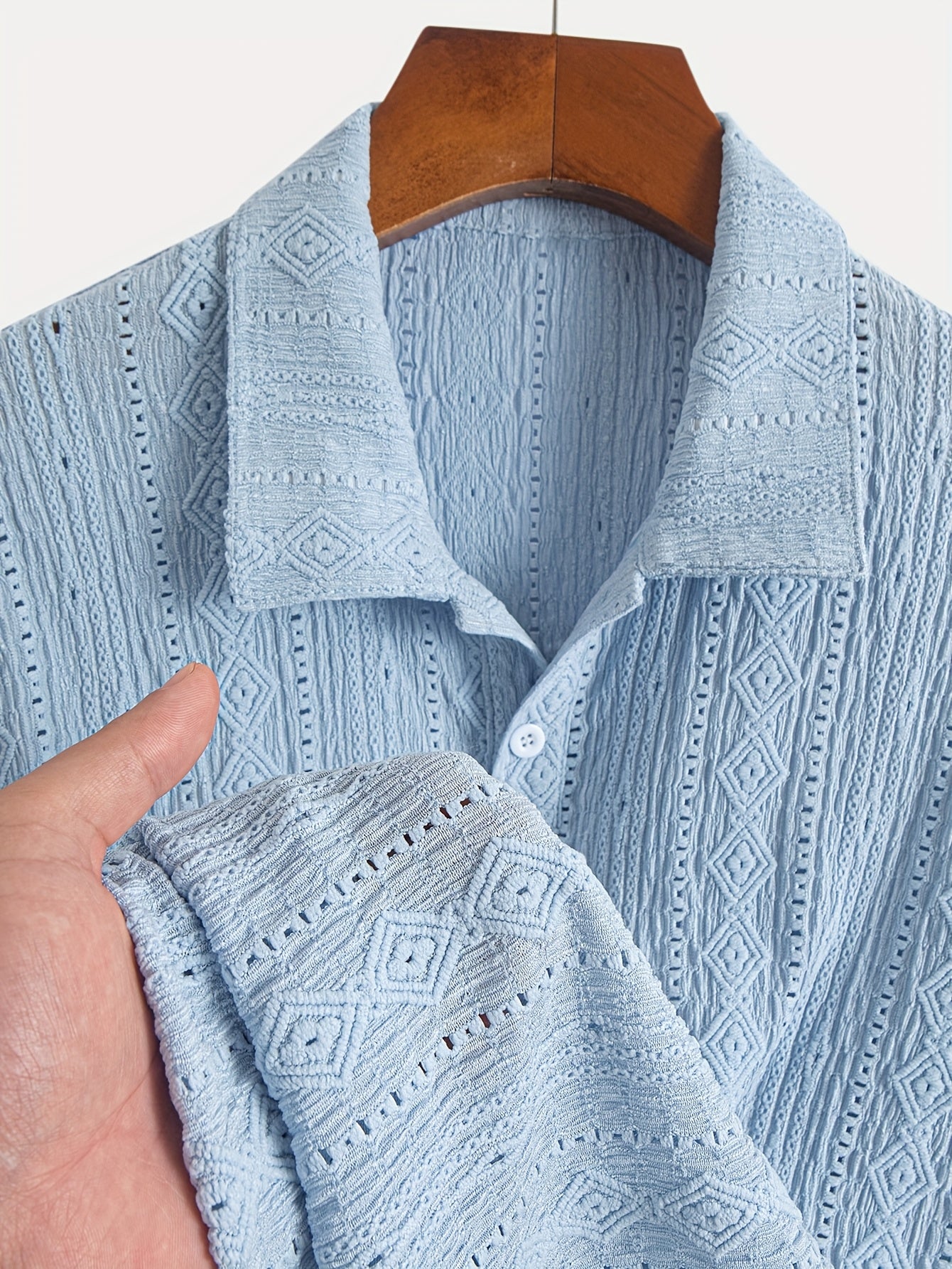 Volric | Gebreid heren poloshirt - Eyelet borduursel, ademende, korte mouw