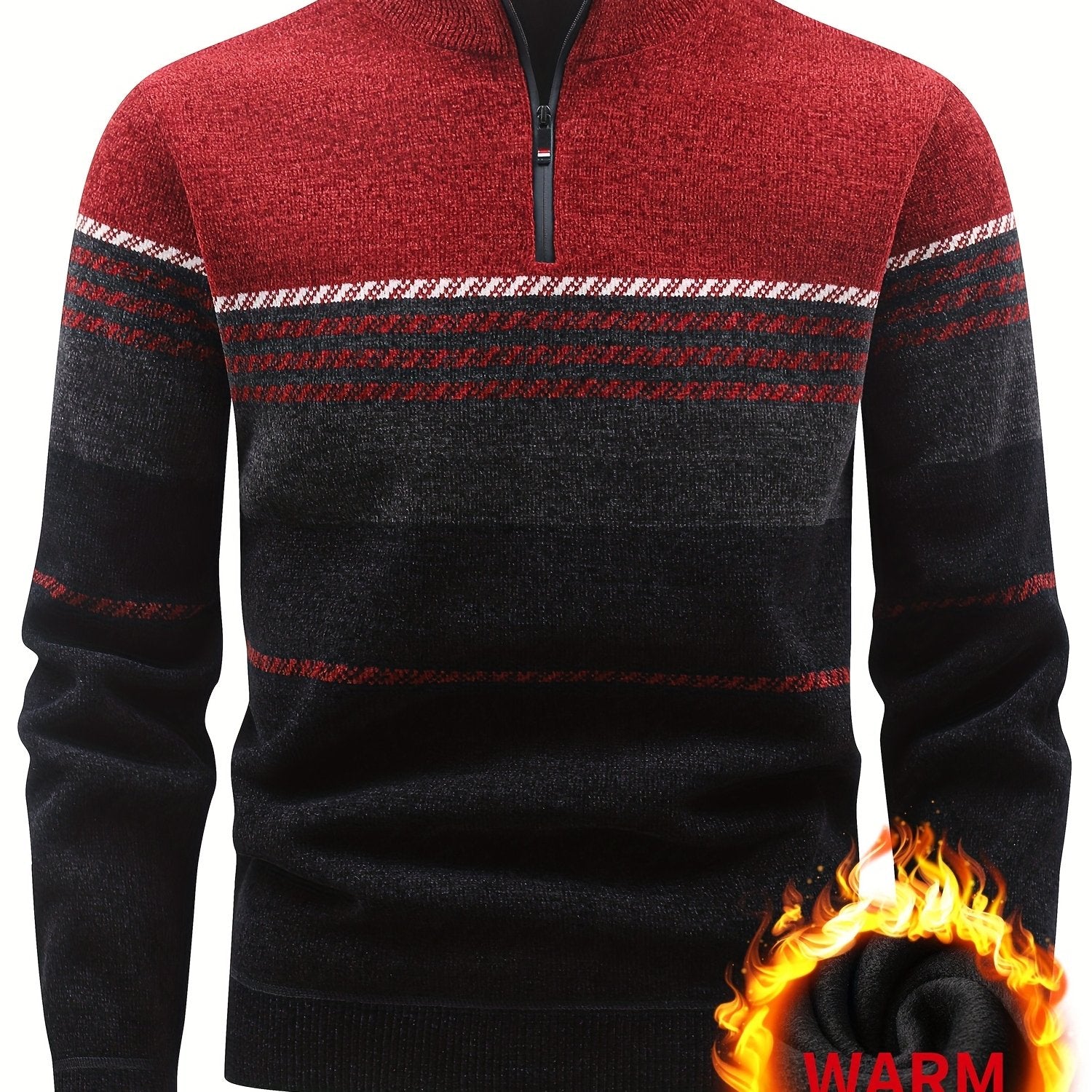 Valter | Heren sweater met fleecevoering en ritssluiting – Warme pullover met kleurblokken en strepen