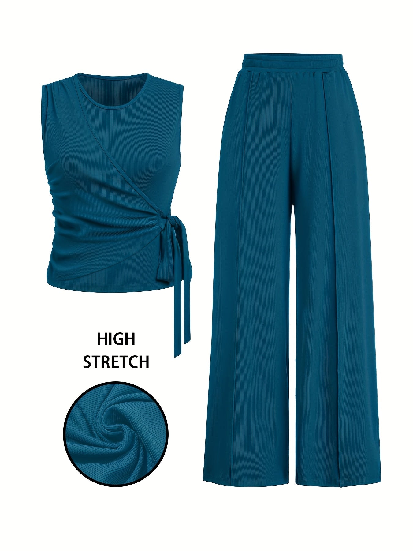 Blyra | 2-Delige geribde mouwloze top en wijde broek voor dames - zomerse lounge outfit