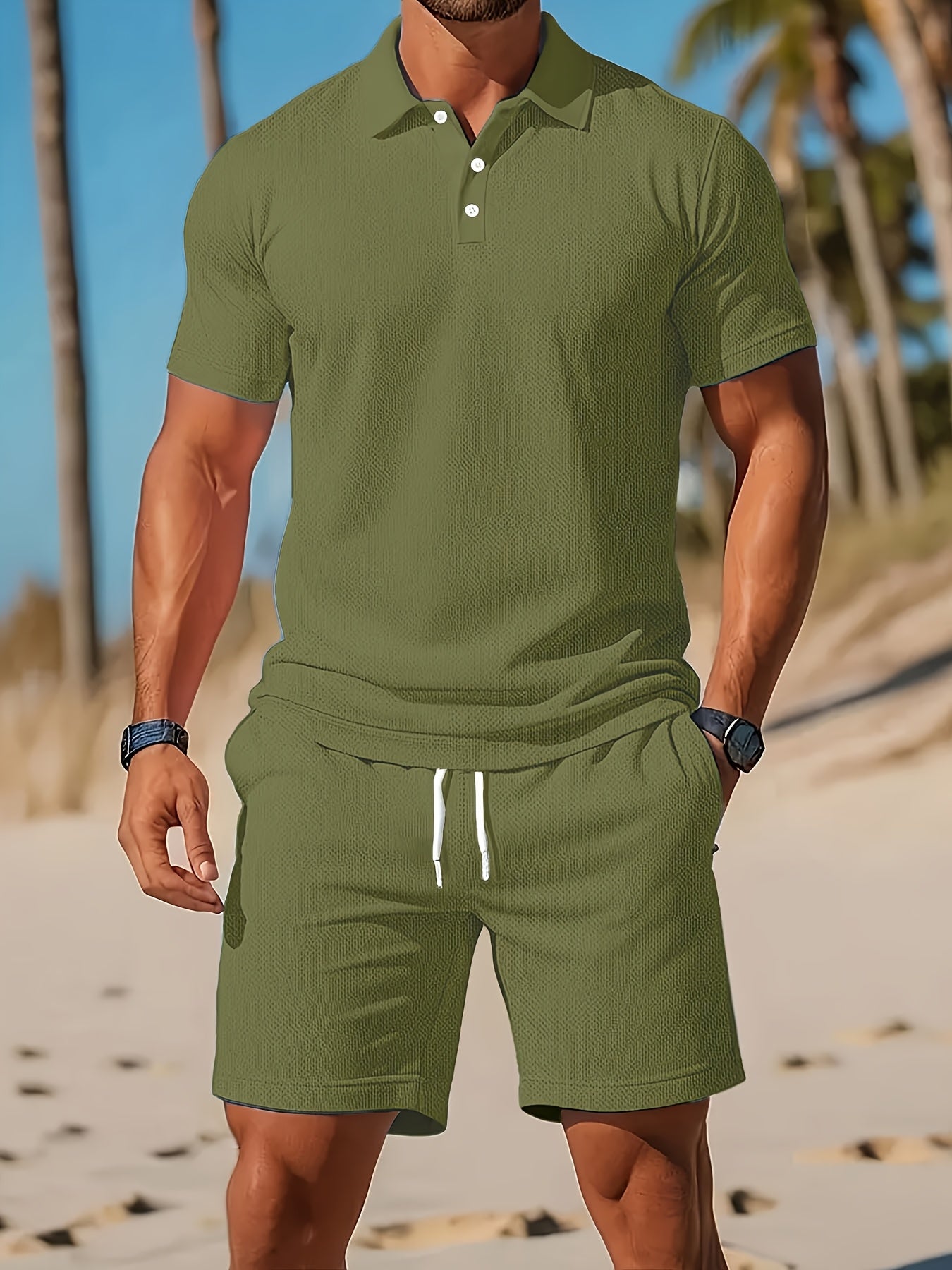 Galix | Heren 2-delig zomers Polo & shortset - Casual effen kleur, ademend mesh