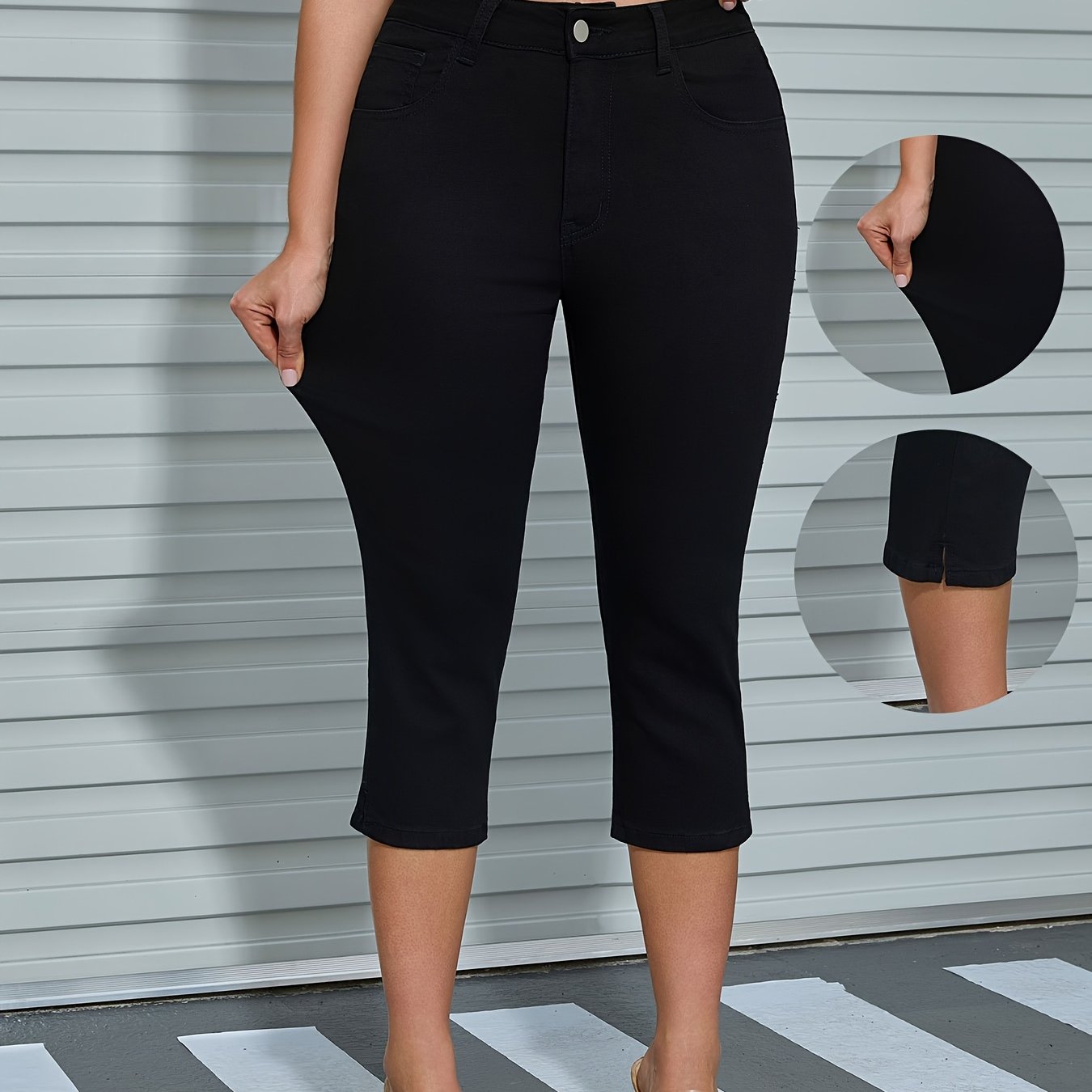 Katja | Dames stretch denim capribroek - Slim Fit, casual zomerjeans