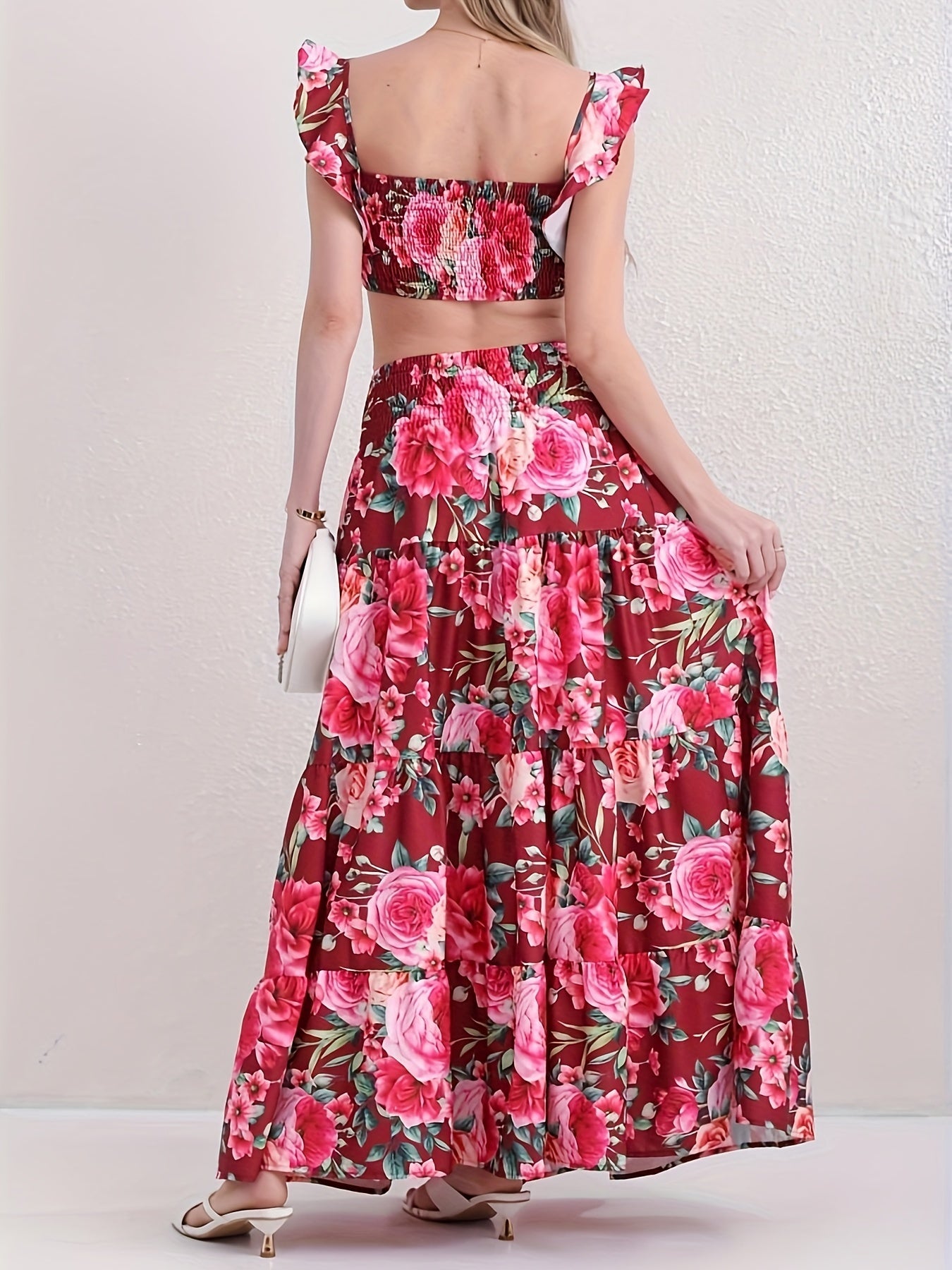 Uletta | Tweedelige set met bloemenprint, top en rok met ruches