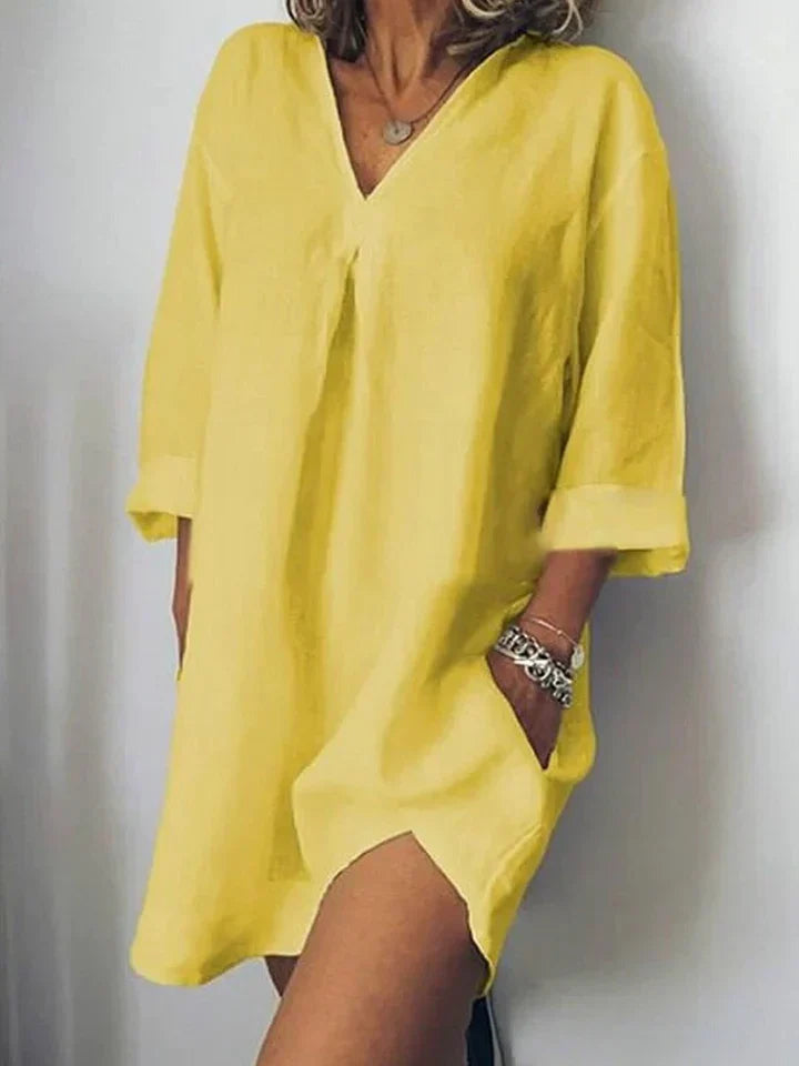 Olina | Linnen damesjurk - Ontspannen pasvorm, elegante casual zomerjurk