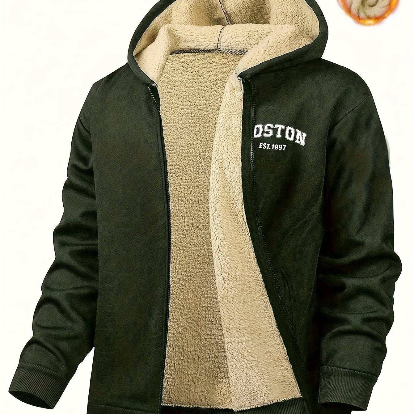 Zayden | Heren fleece gevoerde hoodie met ritssluiting – Casual hoodie met letterprint