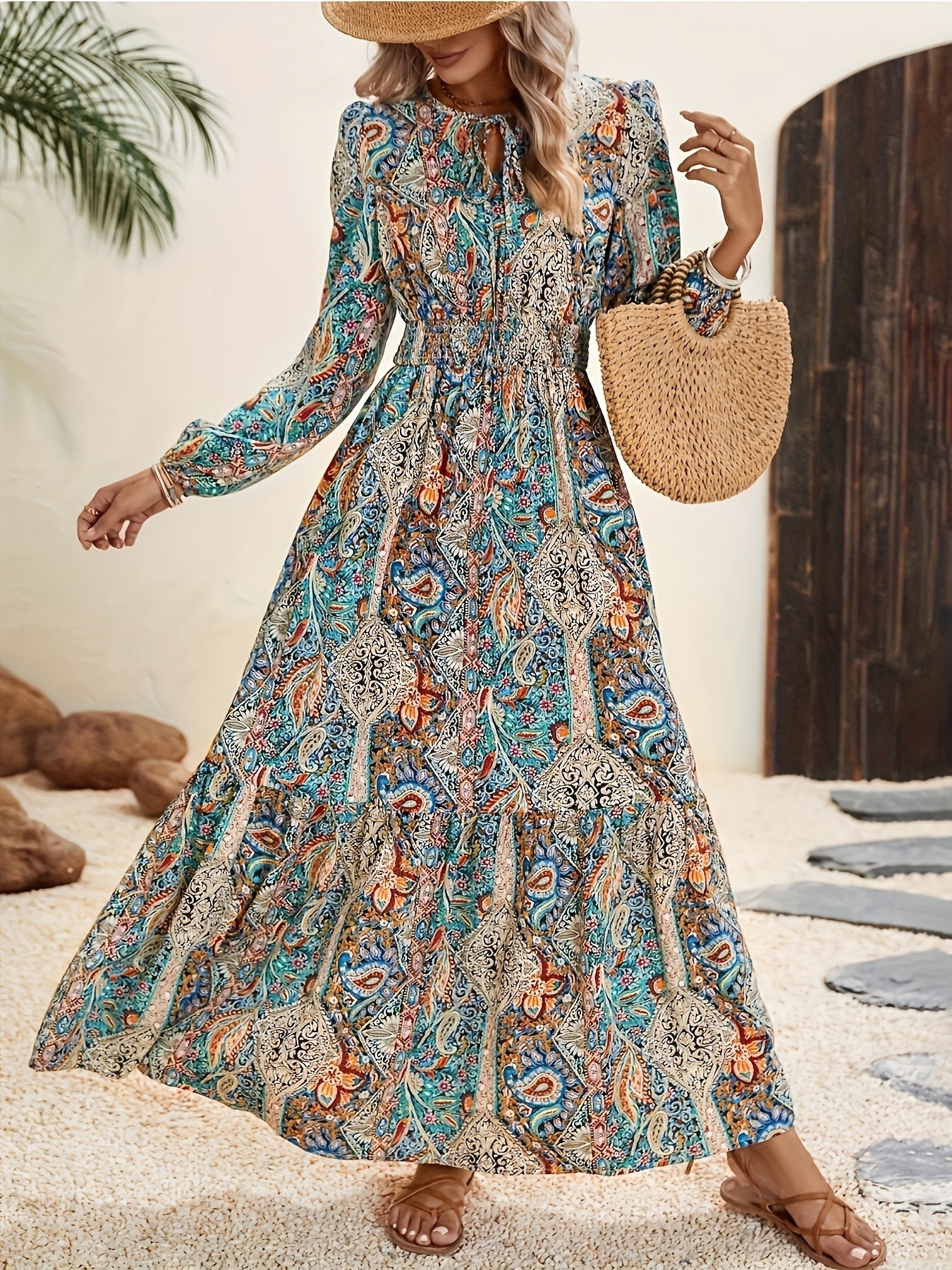 Rosmira | Boho Paisley Print Maxi Jurk - Elegante enkellange jurk