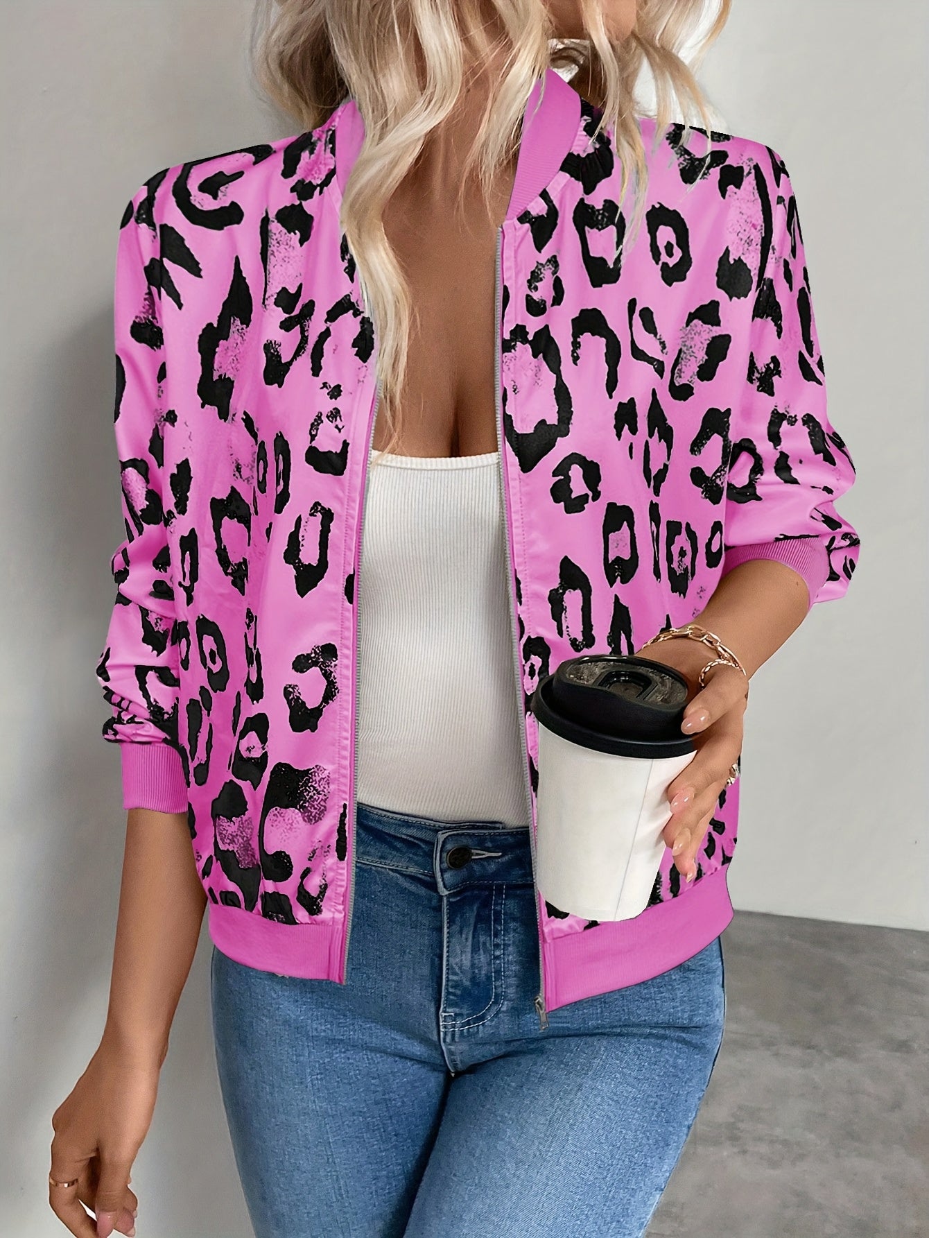 Ambrosia | Damesvest met luipaardprint – Lichtgewicht jasje met ritssluiting, casual bovenkleding