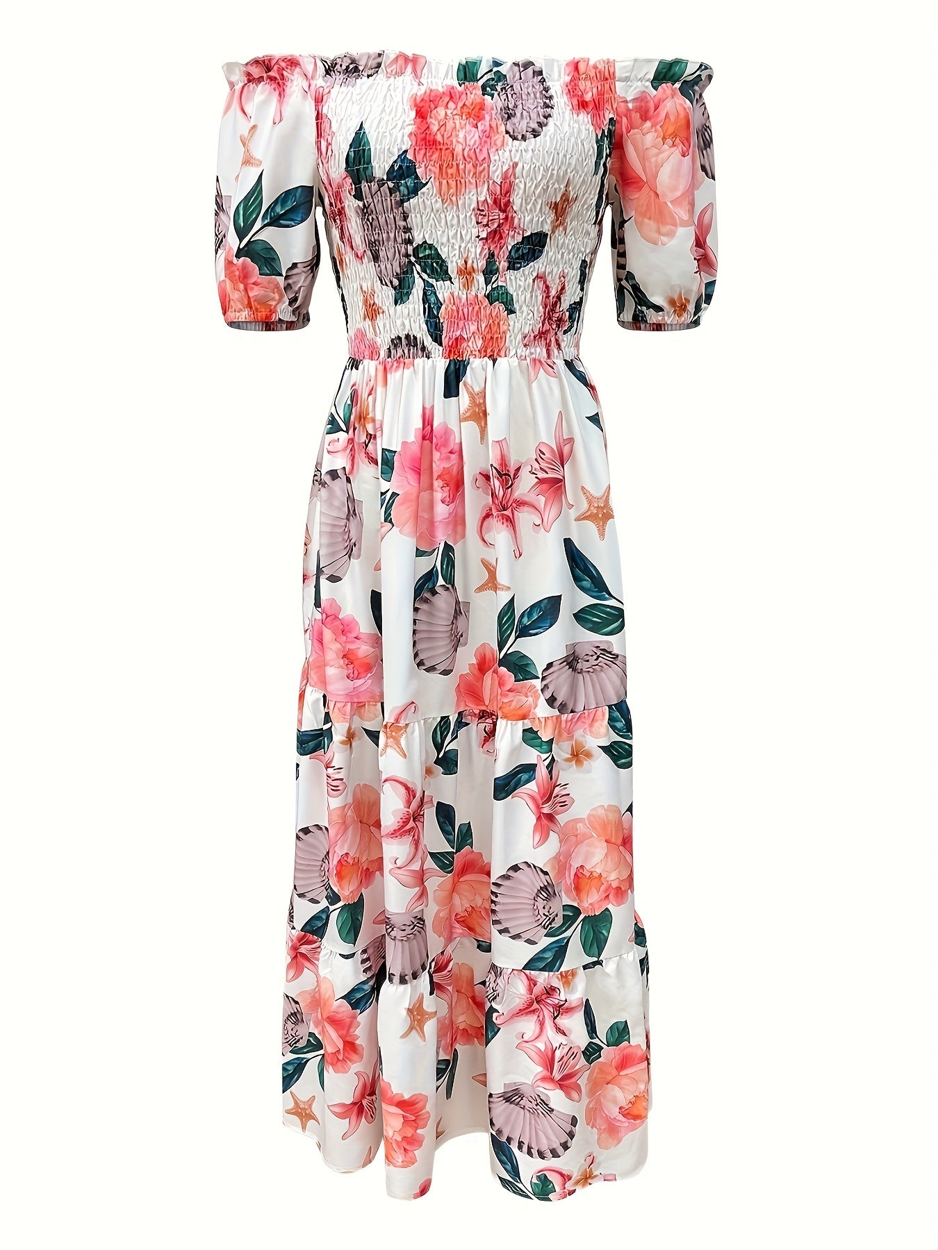 Kasia | Gradiënt print tiered maxi jurk - Casual off- schouder feestjurk voor vrouwen