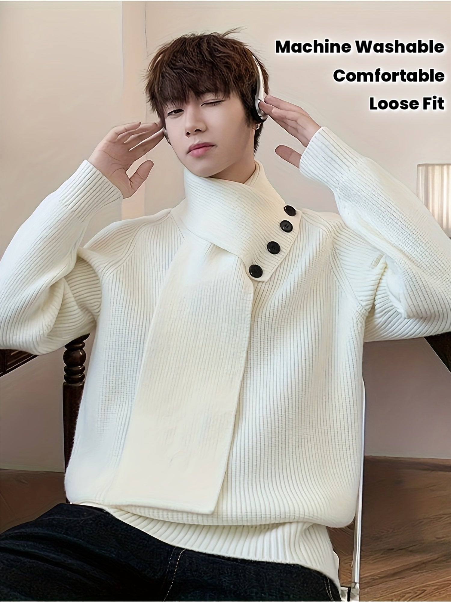 Saelric | Zachte thermische pullover voor heren – Losse pasvorm, ontwerp met knoopsluiting, casual en winterbreiwerk