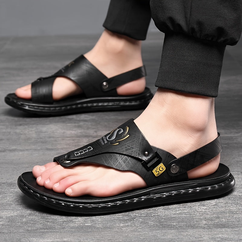 Xhavit | Heren sandalen van echt leer met teenlus hakband - comfortabel en casual