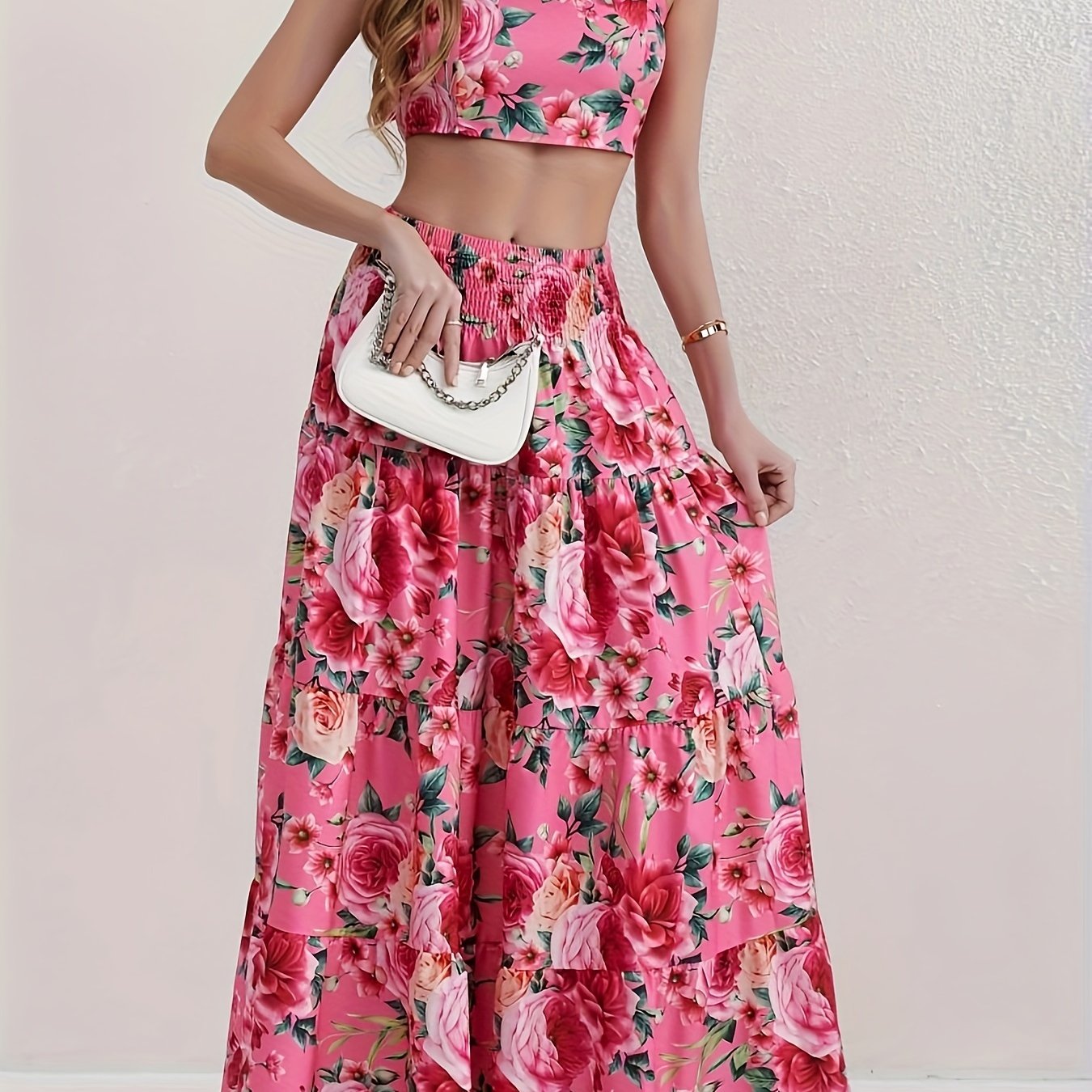 Uletta | Tweedelige set met bloemenprint, top en rok met ruches