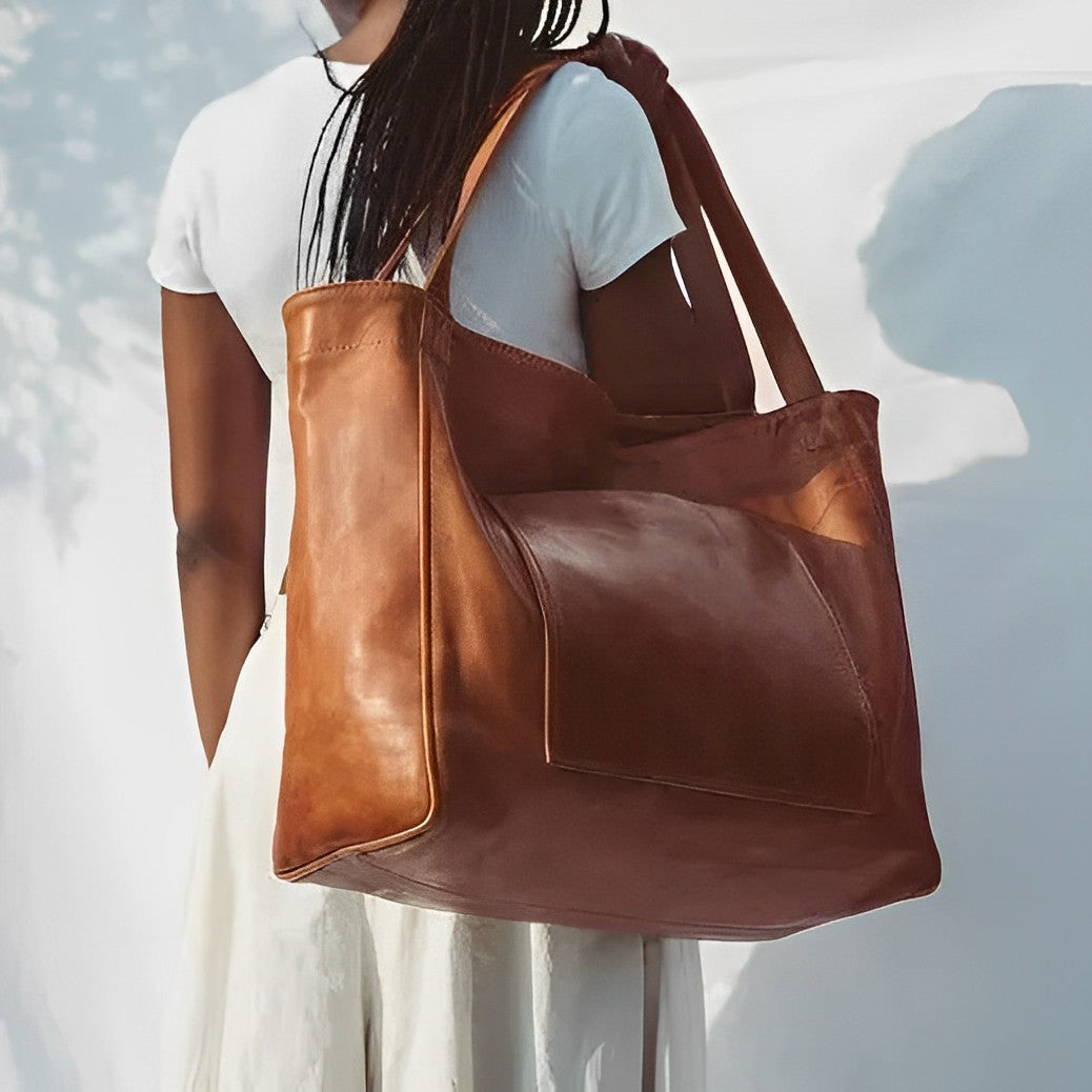 GrandeBag | Grote leren schoudertas voor dames, ruime handtas, casual tas voor dagelijks gebruik