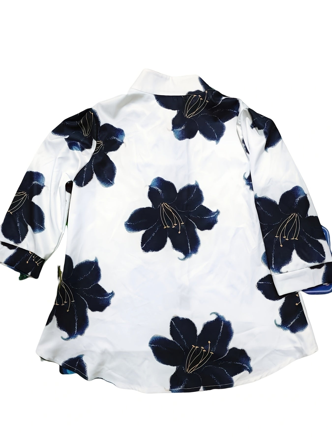Mechtild | Damesbloemenblouse met gebloemde hals - Casual 3/4 mouwen elegante top