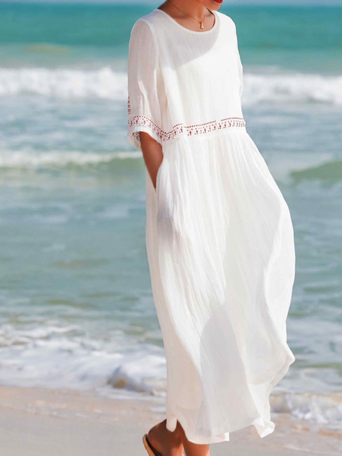 Raniah | Boho Maxi Jurk - Soepel vallende lichtgewicht zomerjurk met halve mouwen, ademende stof