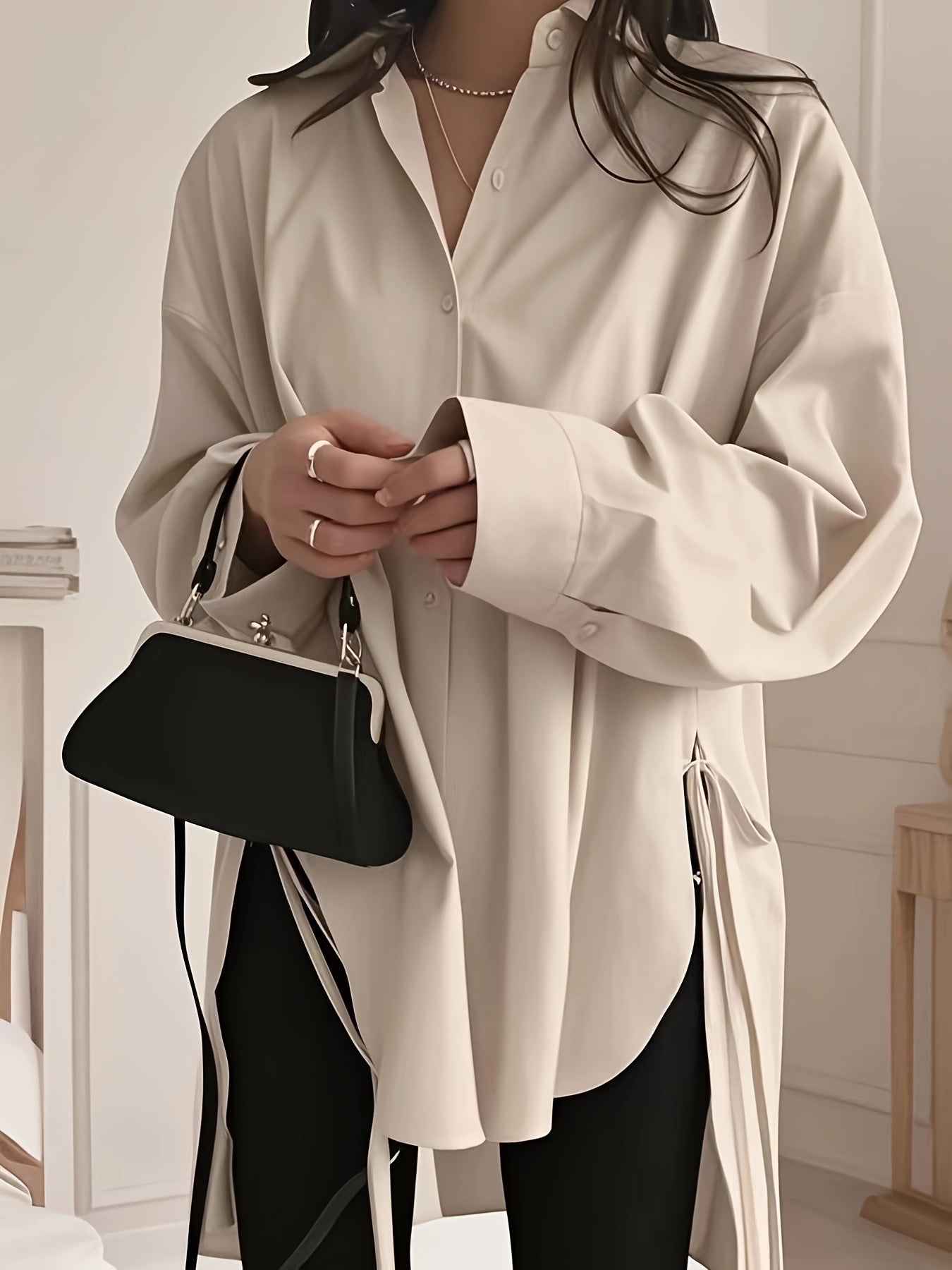 Ashford | Oversized overhemd met lange mouwen en knoopsluiting aan de zijkant