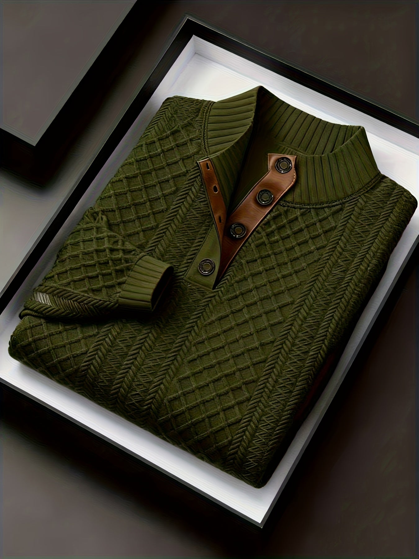 Denric | Standkraag jacquard gebreide trui, gestructureerde pullover voor herfst- en winterkleding, warme outdoor trui