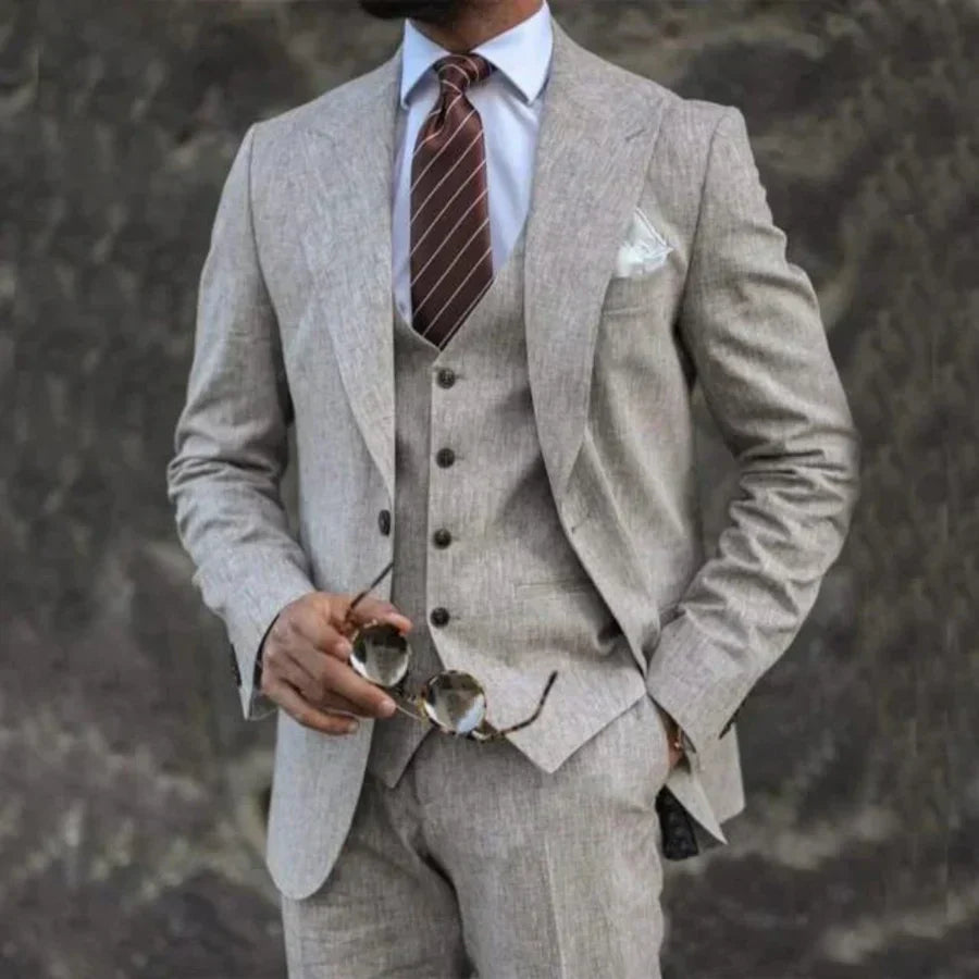 Henricus | Herenpak 3-delig linnen - Elegante blazer, colbert & pantalonset, lichtgewicht formele outfit