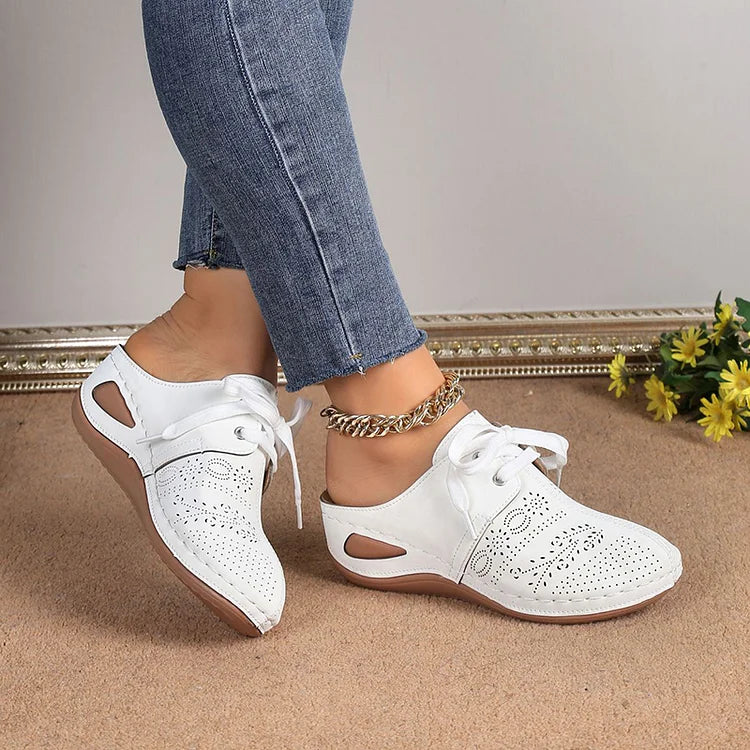 Velvra | Vrouwen Suede Wedge Leren Muiltjes - Dikke Zool Slip-On Half Schoenen