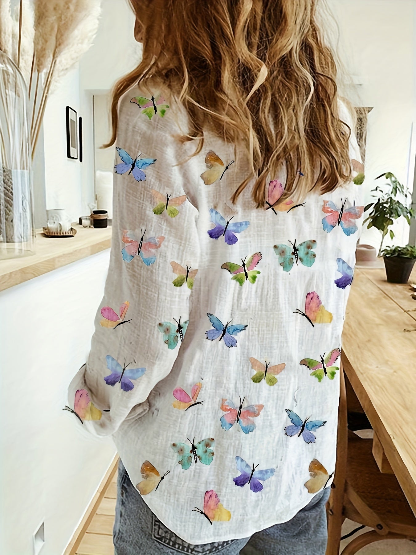 Myrra | Casual vlinderprint overhemd met lange mouwen en knoopsluiting voor dames