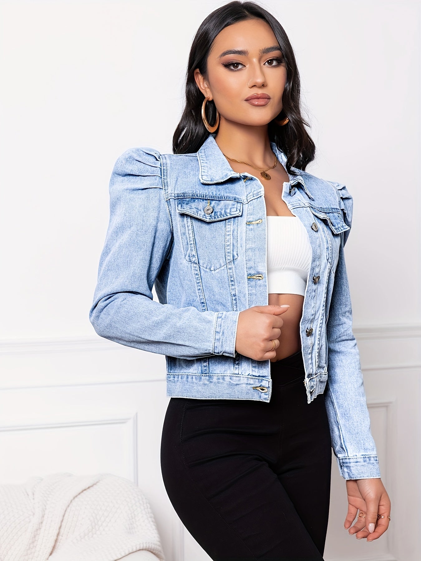 Floriane | Elegante denim damesjas - pofmouw, casual en chique bovenkleding