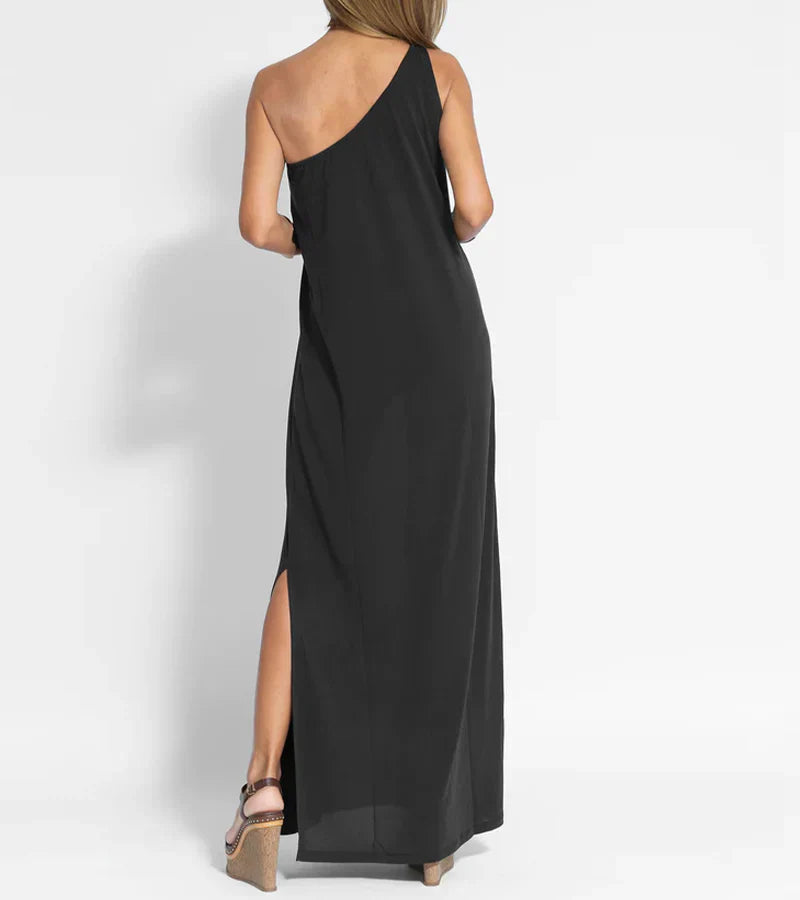 Ulivia | Één-schouder mouwloze maxi-jurk – Elegante avond-, feest- en zomerjurk met split aan de zijkant
