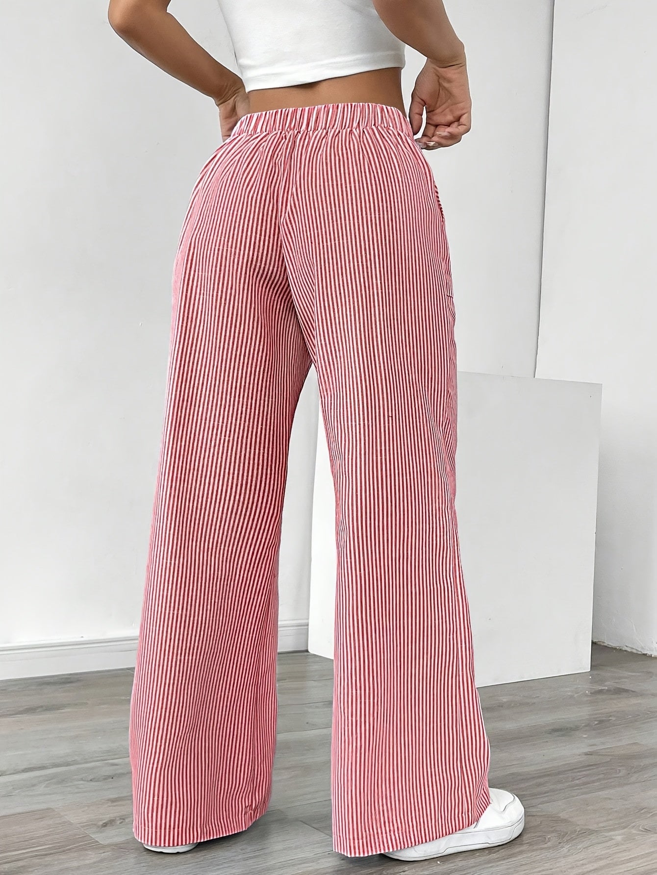 Faeryn | Casual Gestreepte Broek Wijde Pijpen - Losse Pasvorm Damesbroek voor Comfort & Stijl