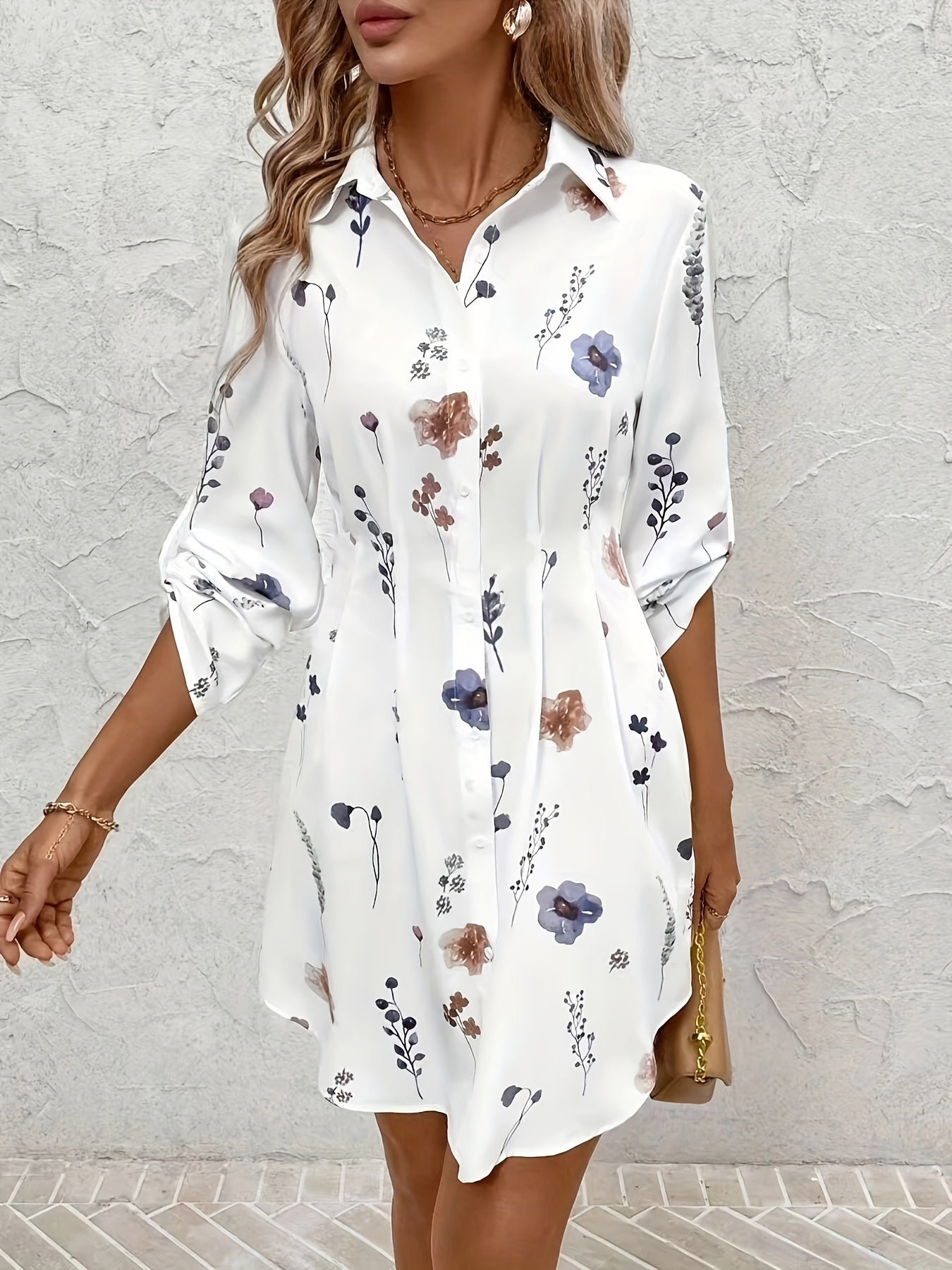 Atarah | Elegante overhemdjurk met bloemenprint - Lange mouwen, casual en chic
