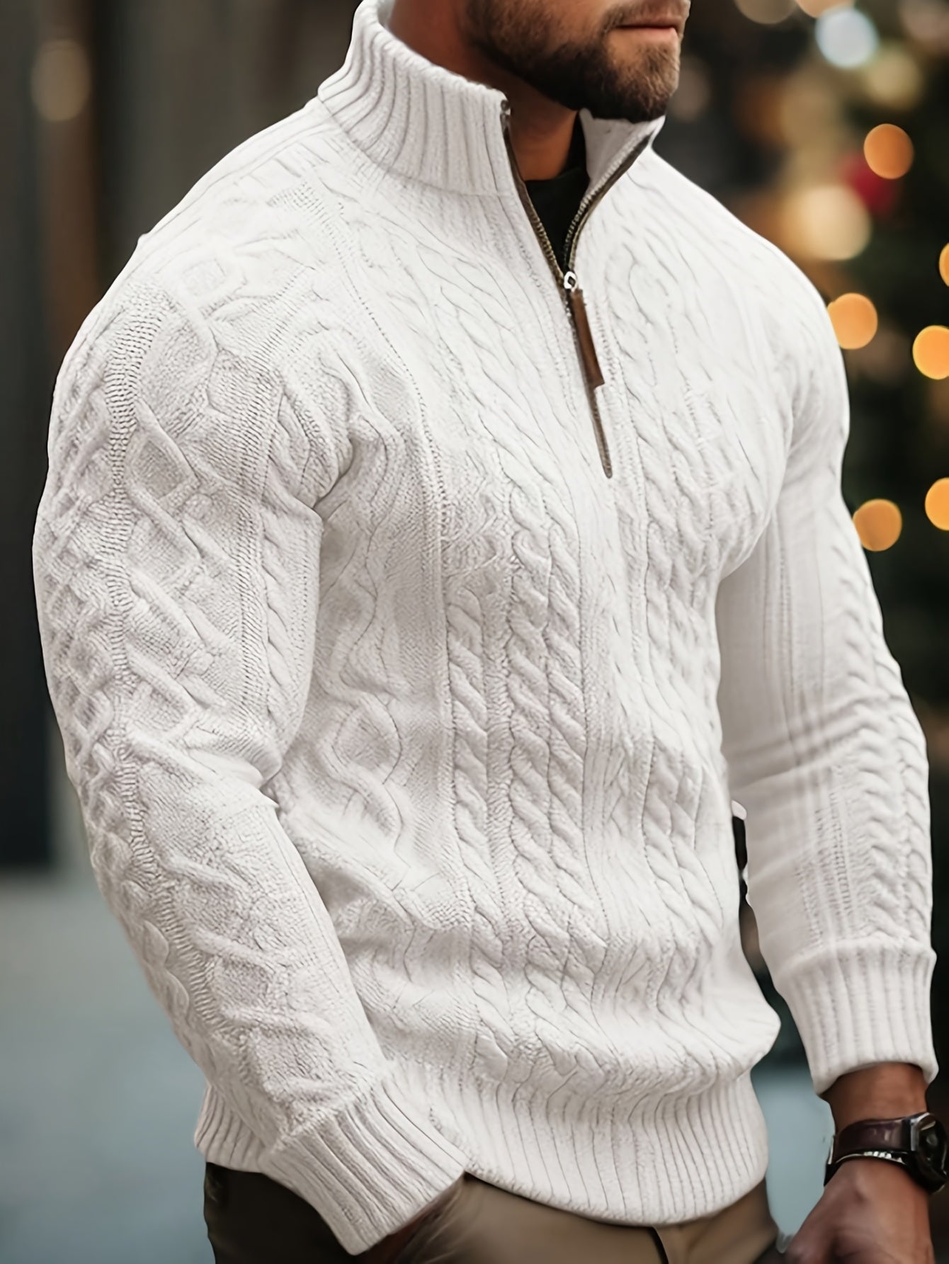 Dagfinn | Heren trui met halve rits en structuur – opstaande kraag, pullover met rits, zacht breisel