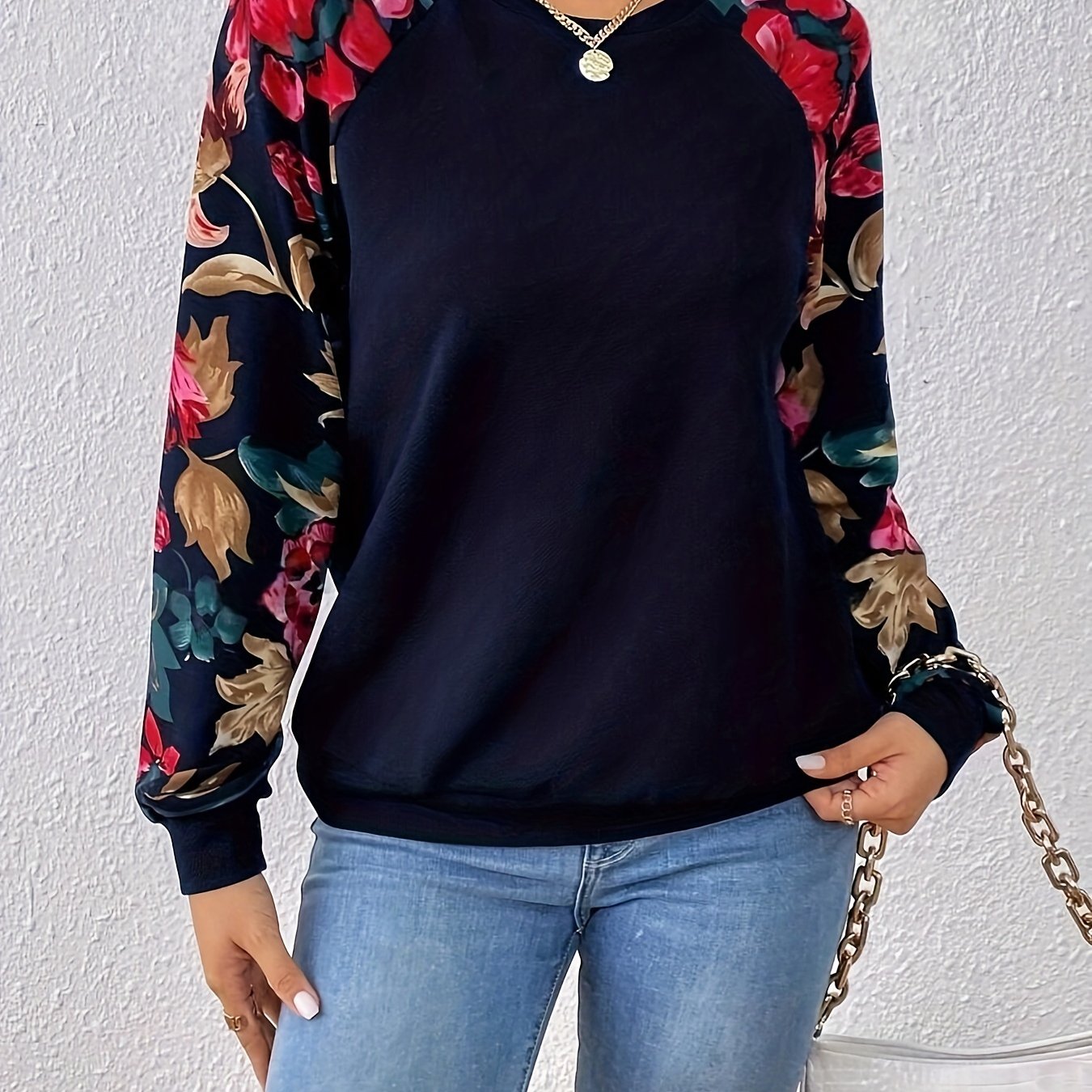 Peonia | Dames sweatshirt met raglanmouwen en elegante bloemenprint – Casual trui met lange mouwen