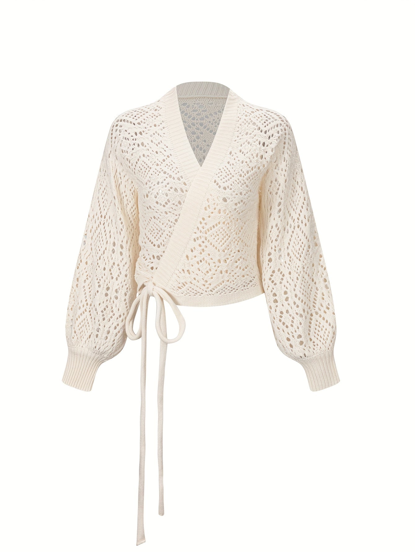 Quessira | Elegante V-hals trui met lantaarnmouwen – Halfdoorzichtige open voorkant, uitgesneden gebreide top