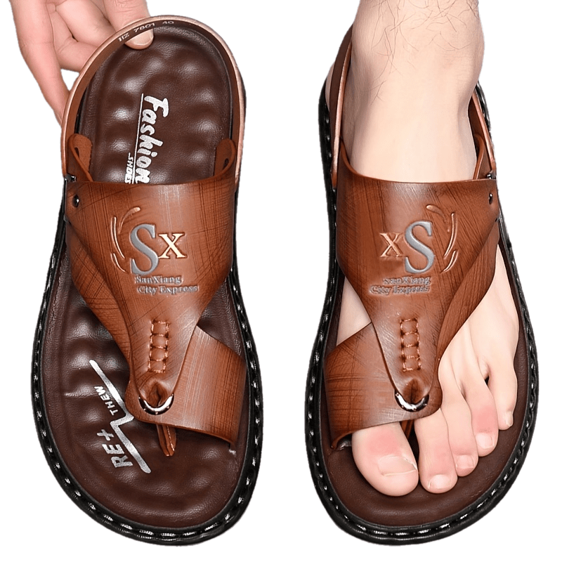 Xhavit | Heren sandalen van echt leer met teenlus hakband - comfortabel en casual