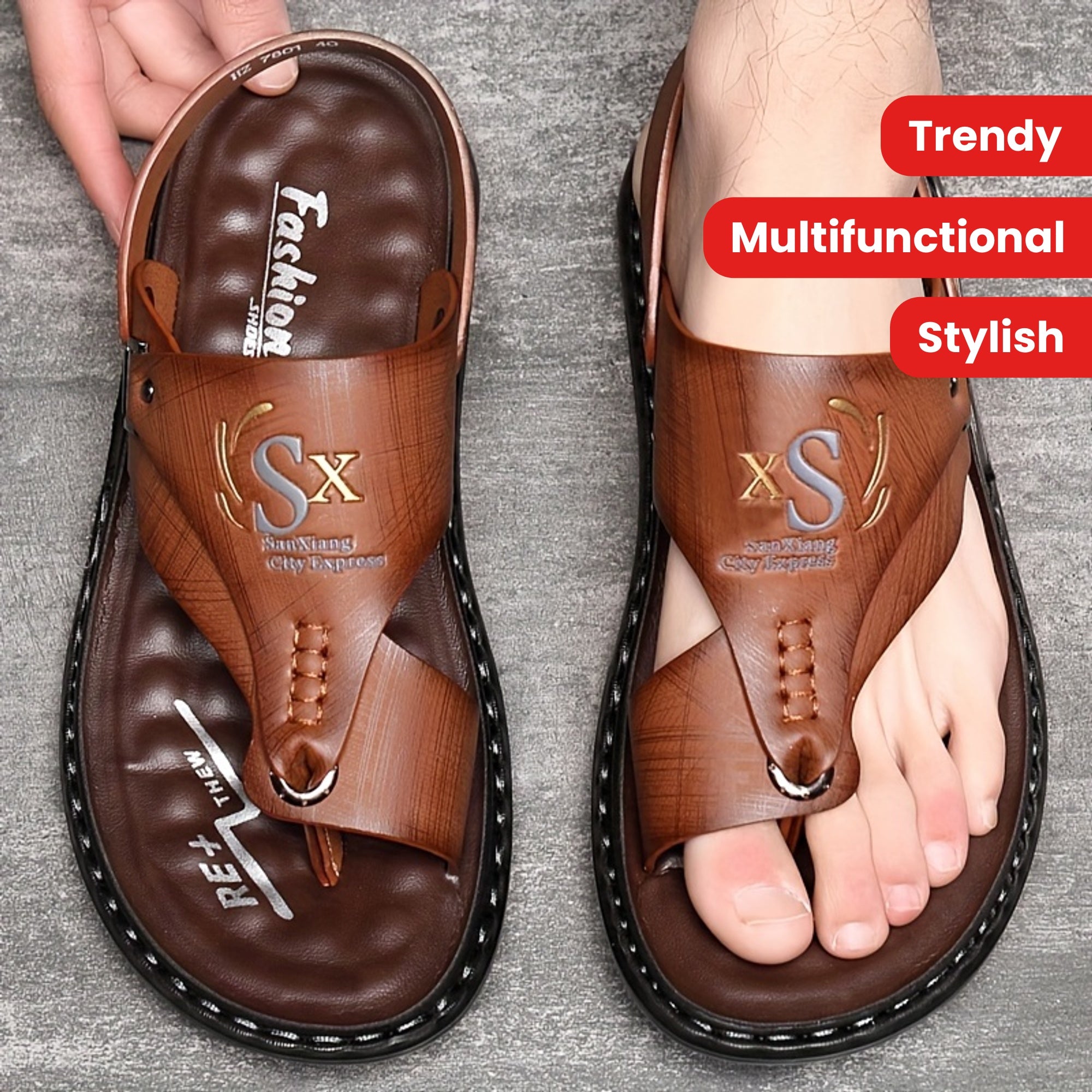 Xhavit | Heren sandalen van echt leer met teenlus hakband - comfortabel en casual