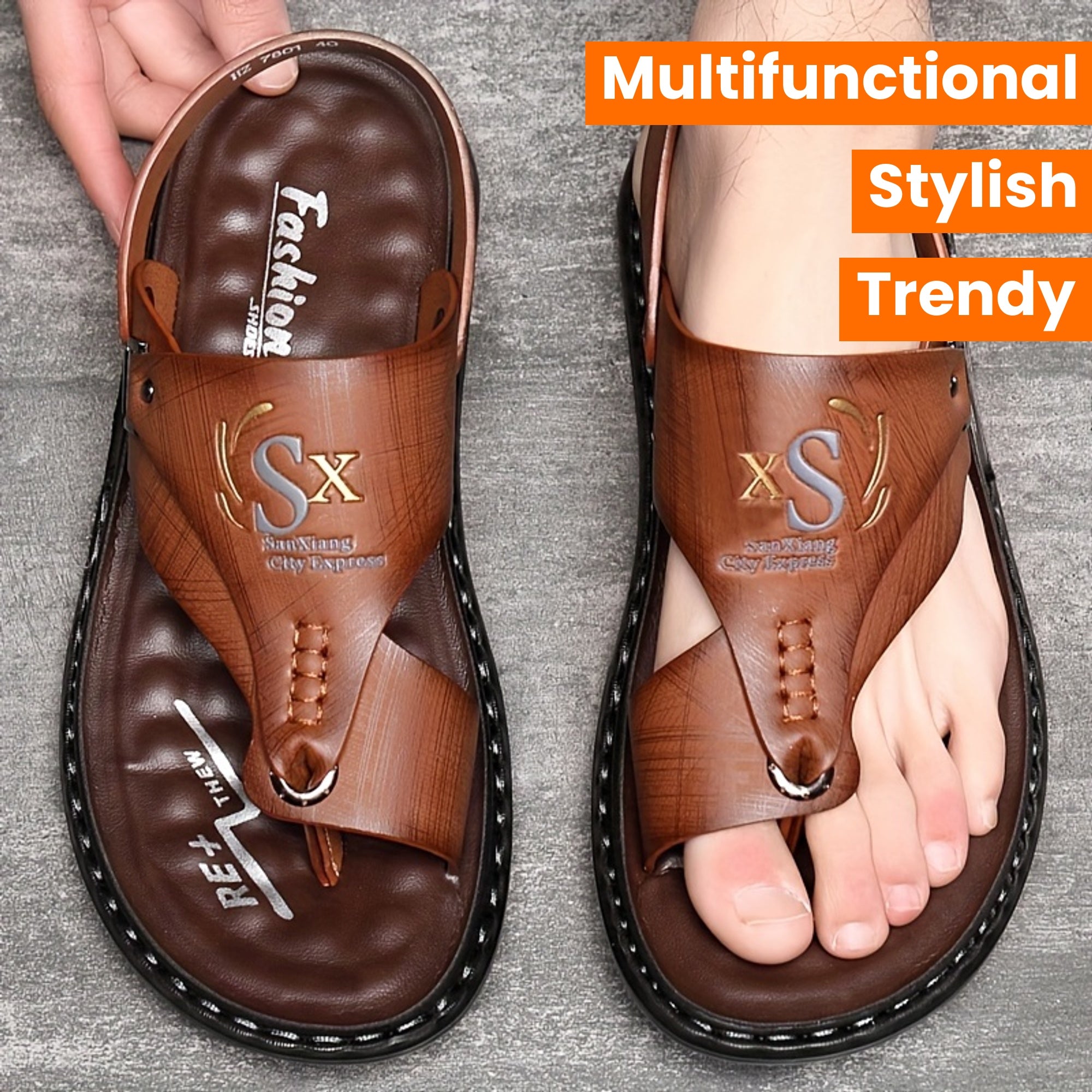 Xhavit | Heren sandalen van echt leer met teenlus hakband - comfortabel en casual