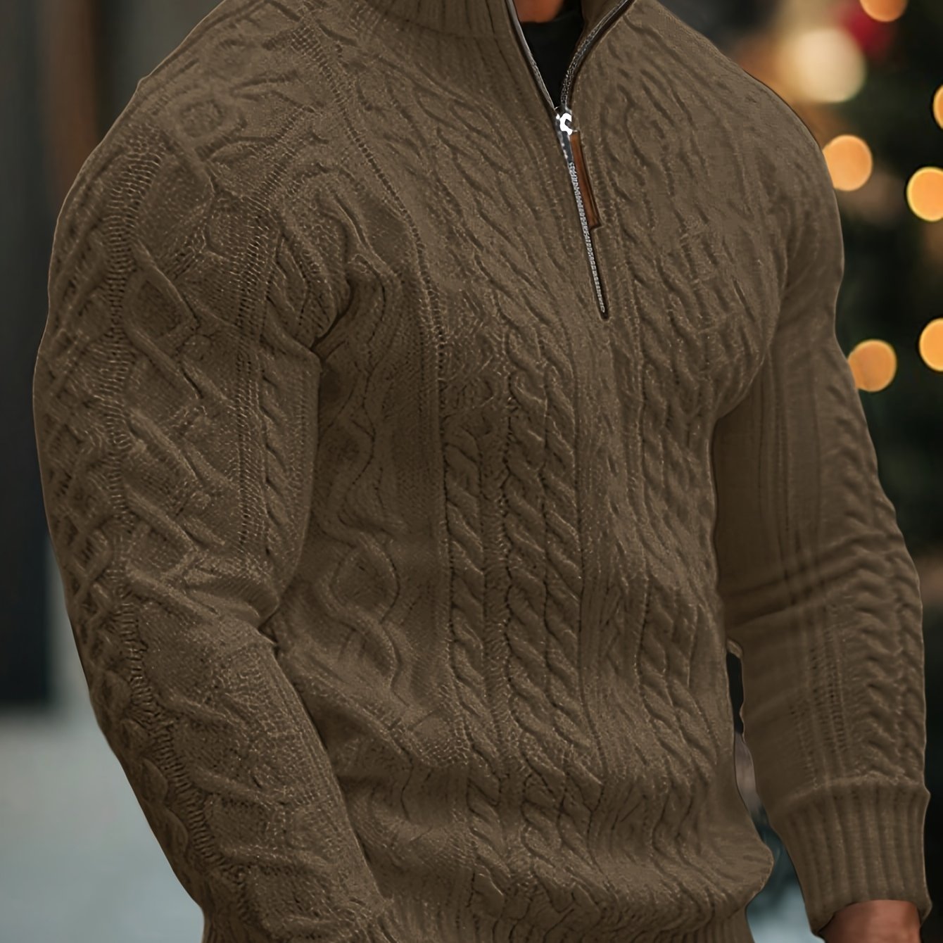 Dagfinn | Heren trui met halve rits en structuur – opstaande kraag, pullover met rits, zacht breisel