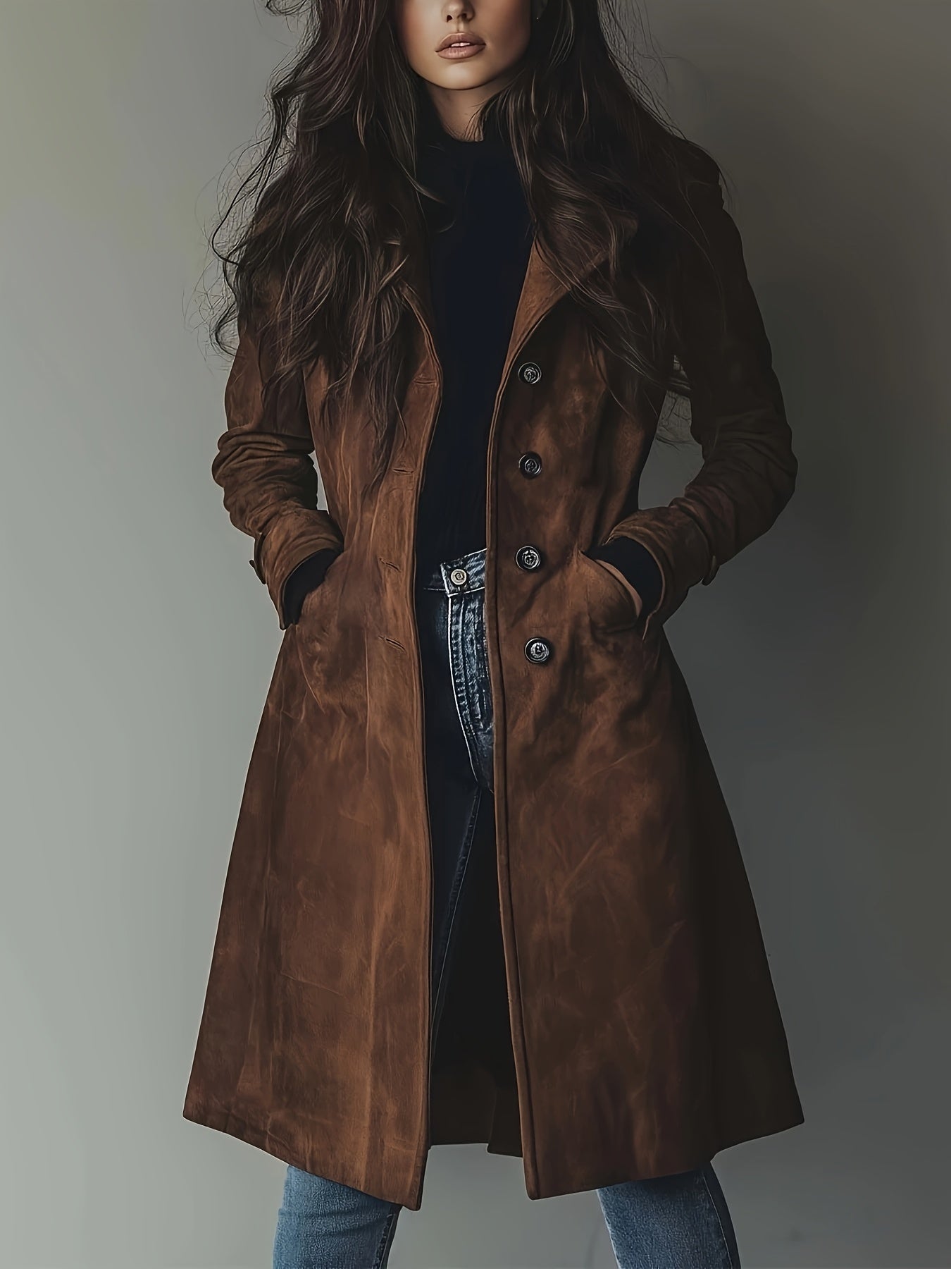 Forynne | Vintage suède trenchcoat voor dames – Elegante single-breasted H-silhouet