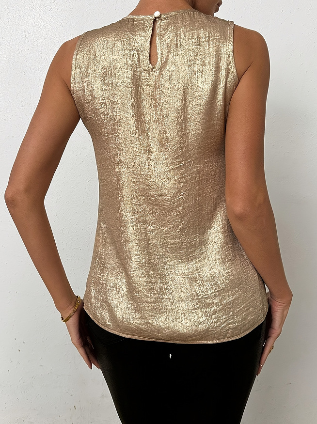 Alvilda | Vrouwen Metallic Goud Mouwloze Blouse - Elegante V-Hals Party Top