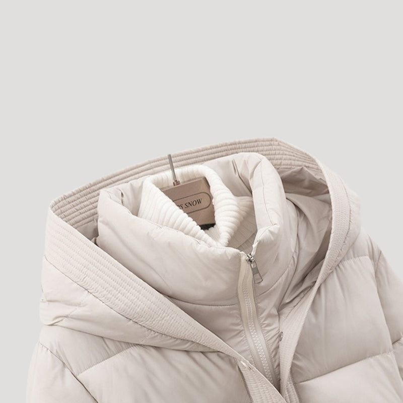 Delyssa | Dames gewatteerde jas met ceintuur en capuchon – Warme winterjas voor koud weer