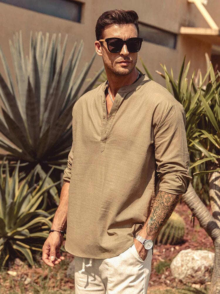 Bence | Herenhemd van katoen linnen - ademend T-shirt met lange mouwen voor op het strand