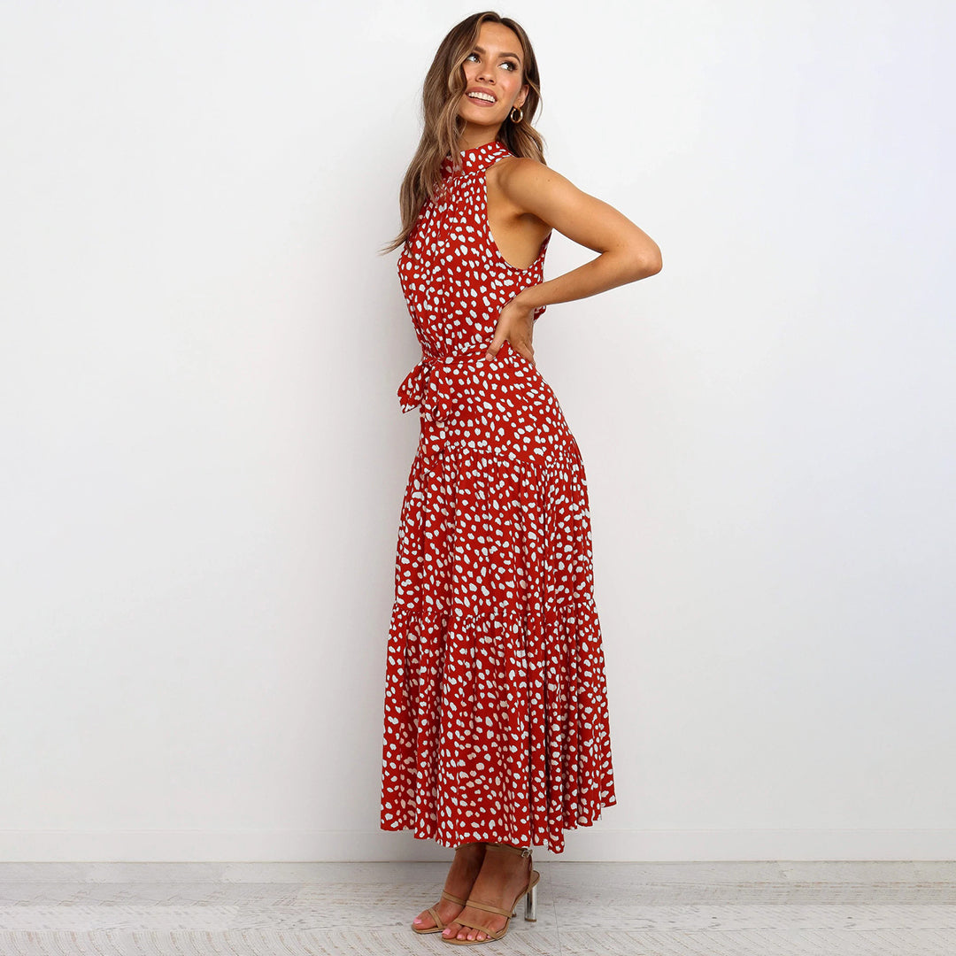 Pyrenith | Elegante Halternek Flowy Maxi-jurk - Mouwloos, Strikband, Polkadots