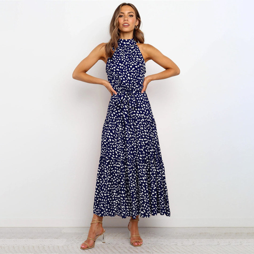 Pyrenith | Elegante Halternek Flowy Maxi-jurk - Mouwloos, Strikband, Polkadots