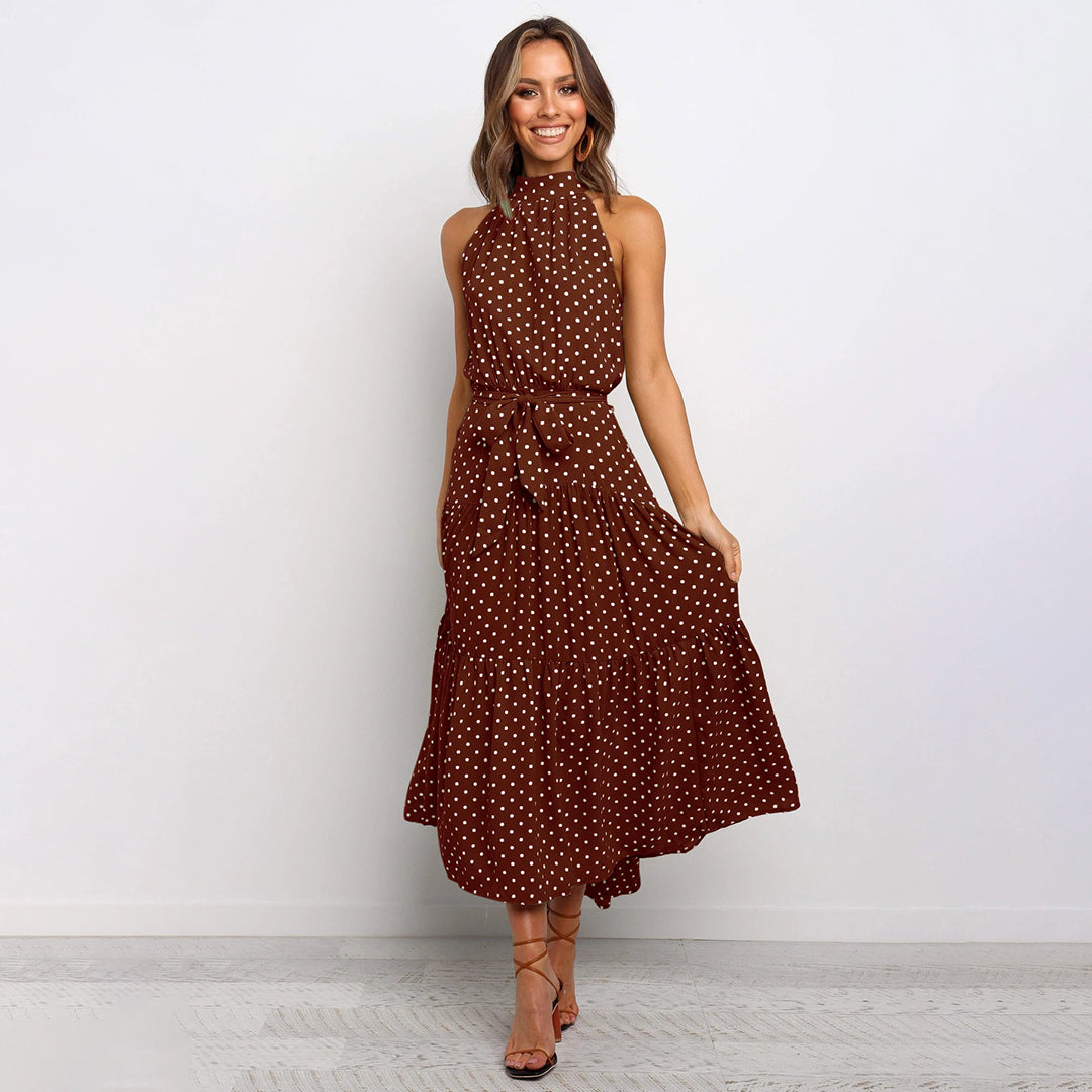 Pyrenith | Elegante Halternek Flowy Maxi-jurk - Mouwloos, Strikband, Polkadots