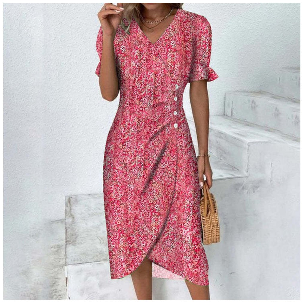 Cintia | Gebloemde midi-jurk met pofmouwen - Elegante casual zomerjurk