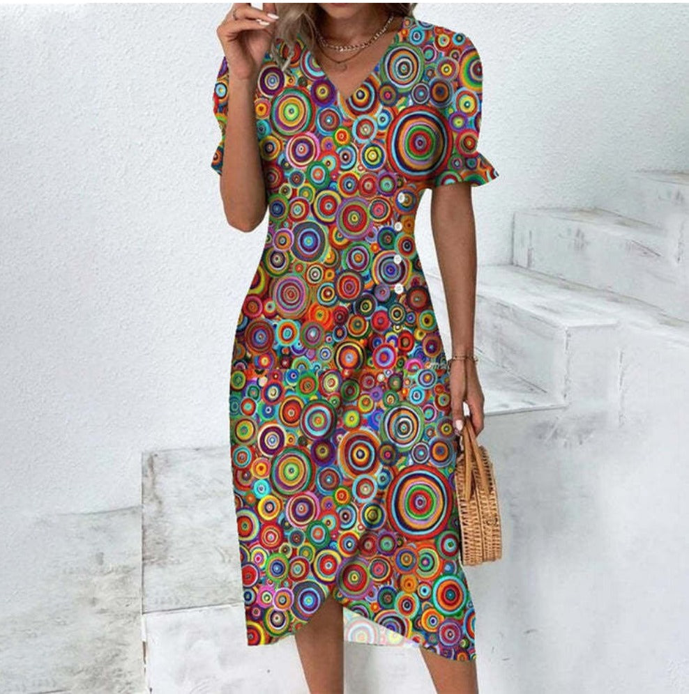 Cintia | Gebloemde midi-jurk met pofmouwen - Elegante casual zomerjurk