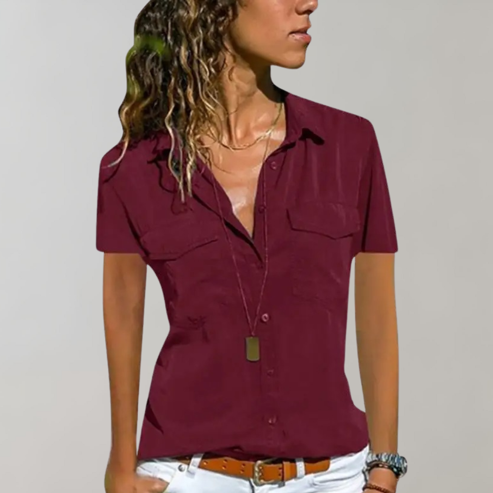 Miorelle | Damesknoopblouse met korte mouwen - 2 borstzakken, lichtgewicht, casual & werkkleding