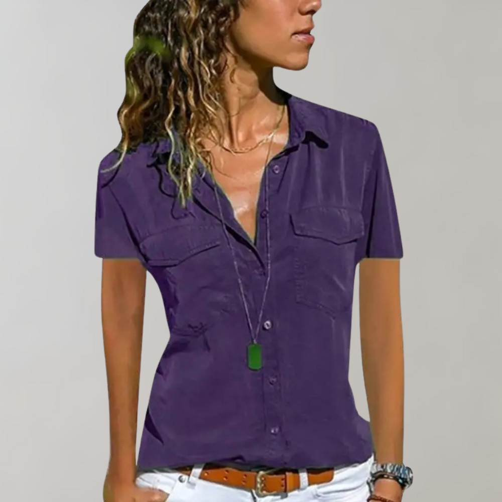 Miorelle | Damesknoopblouse met korte mouwen - 2 borstzakken, lichtgewicht, casual & werkkleding