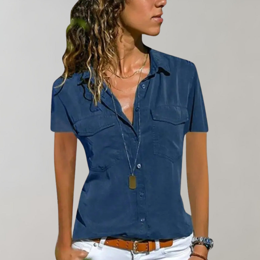 Miorelle | Damesknoopblouse met korte mouwen - 2 borstzakken, lichtgewicht, casual & werkkleding