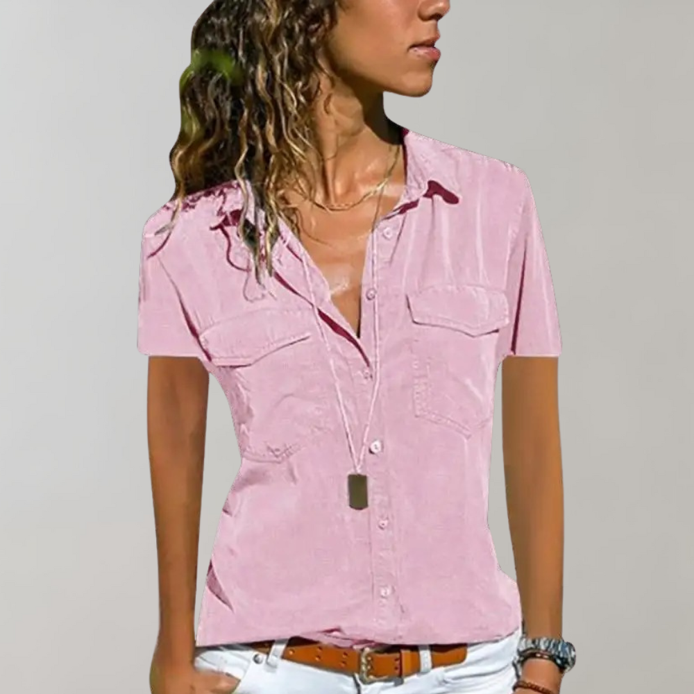 Miorelle | Damesknoopblouse met korte mouwen - 2 borstzakken, lichtgewicht, casual & werkkleding