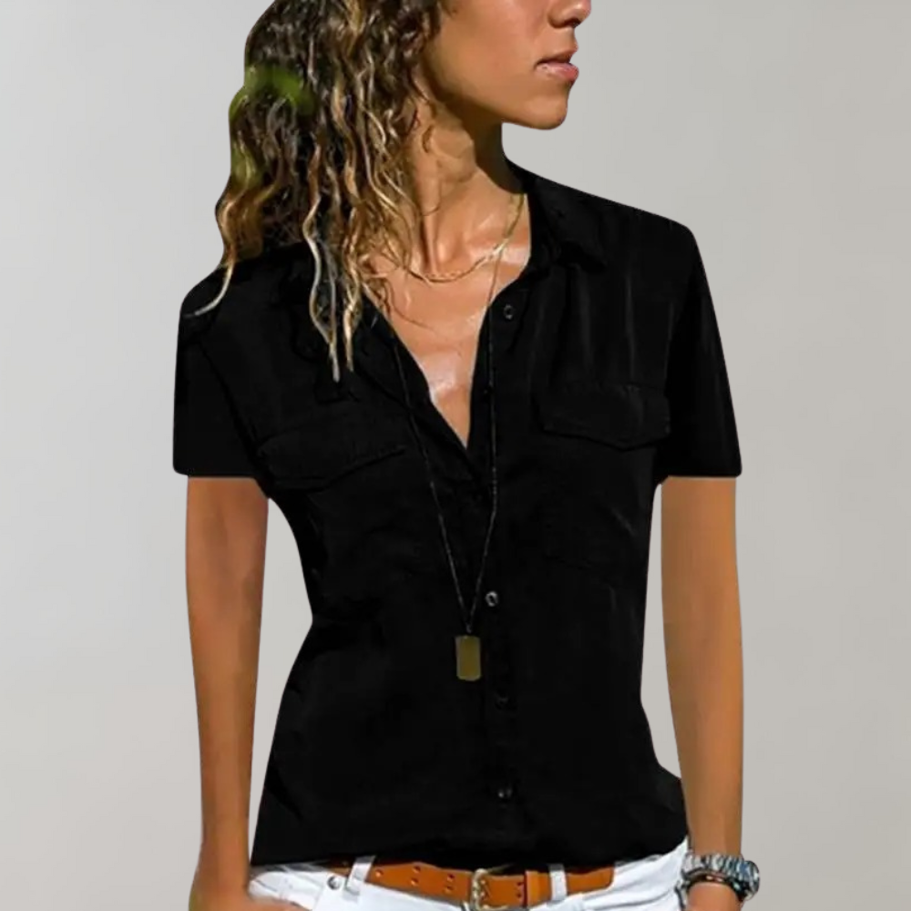 Miorelle | Damesknoopblouse met korte mouwen - 2 borstzakken, lichtgewicht, casual & werkkleding