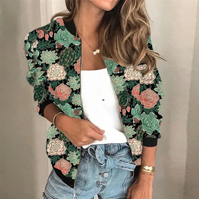 Regala | Damesjas met print en ritssluiting, stijlvolle bomberjas, lichtgewicht casual bovenkleding