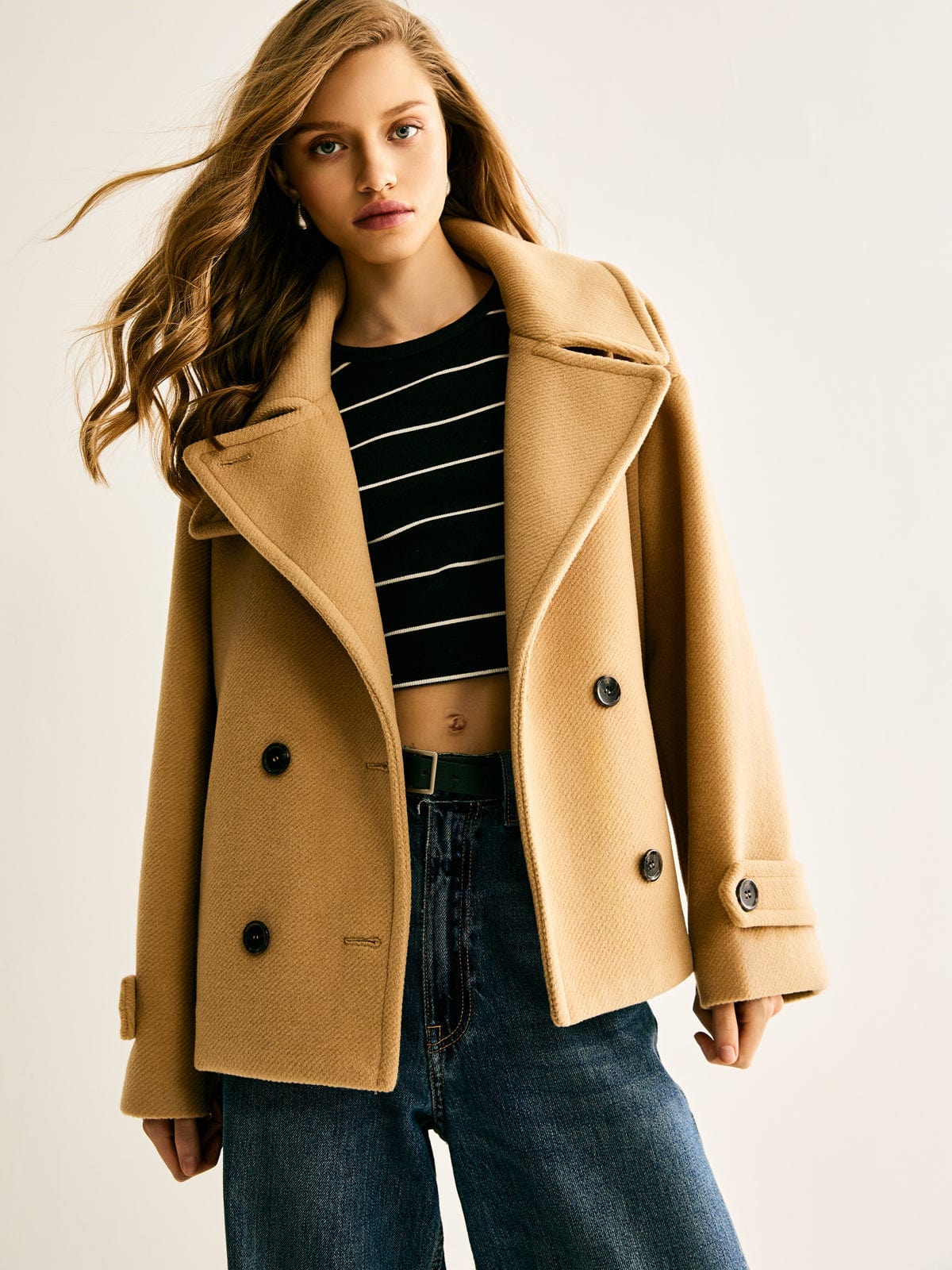 Gwyneira | Oversized korte tweedjas voor dames – Stijlvolle casual winterjas, jas met knopen