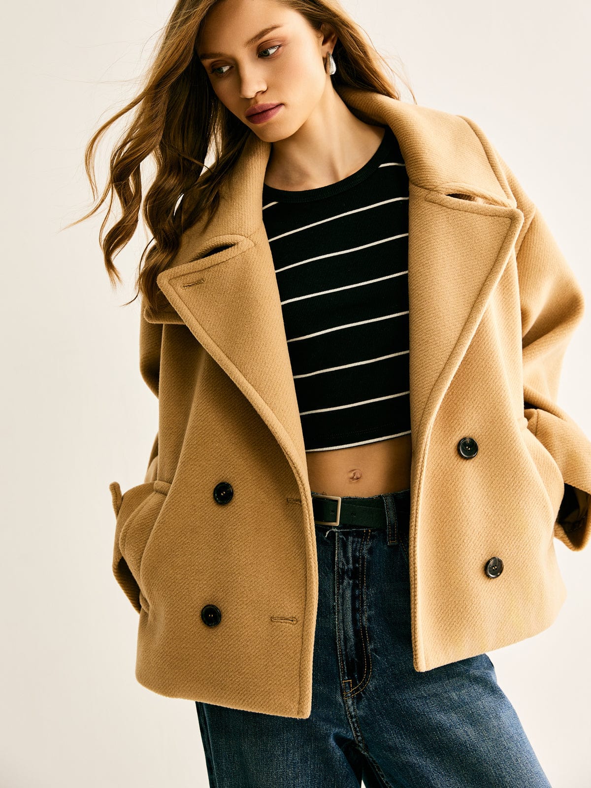 Gwyneira | Oversized korte tweedjas voor dames – Stijlvolle casual winterjas, jas met knopen